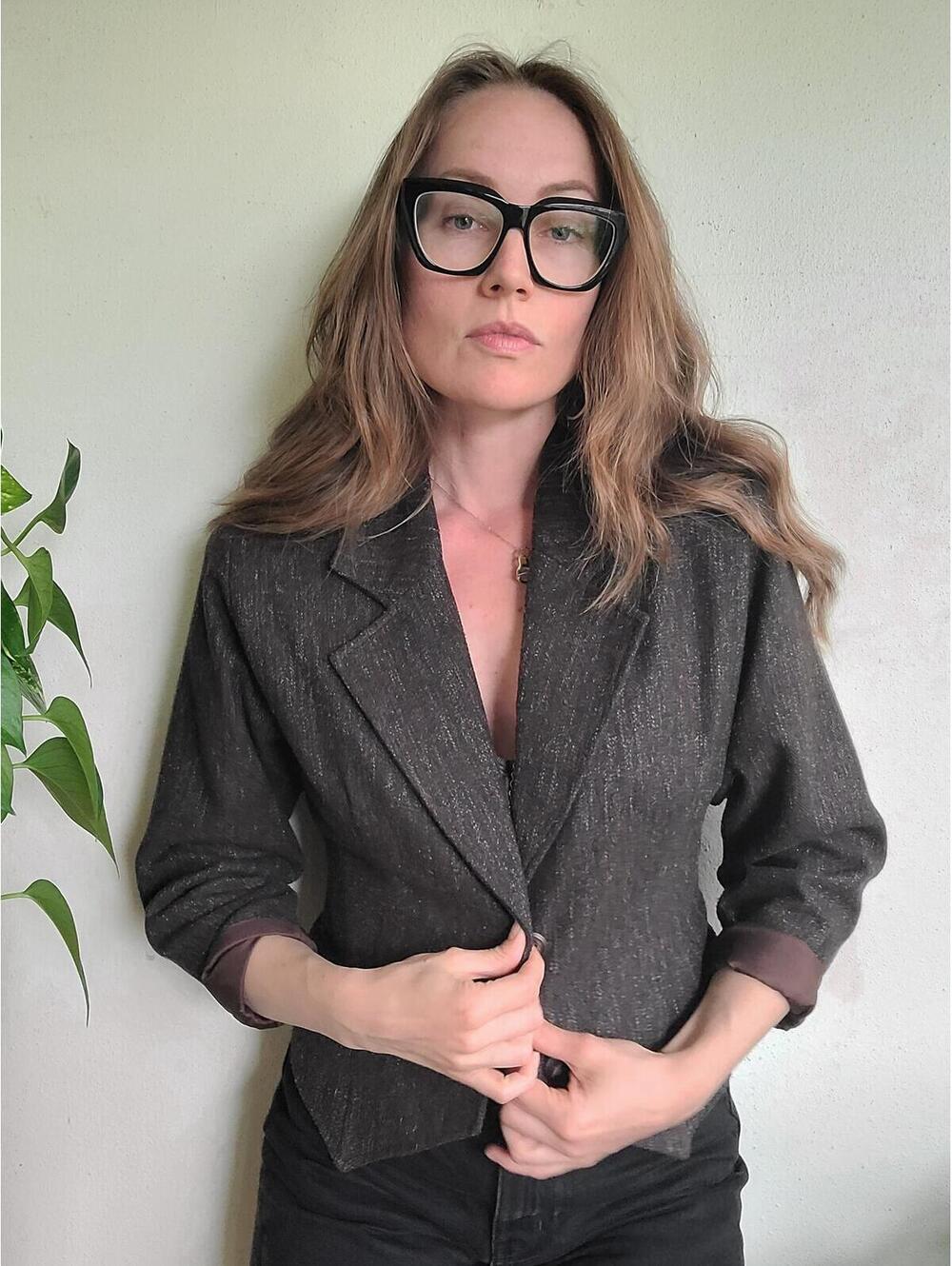 The Coffee Shop Writer Vintage 80s Wool Cropped Blazer M - Picture 2 of 9